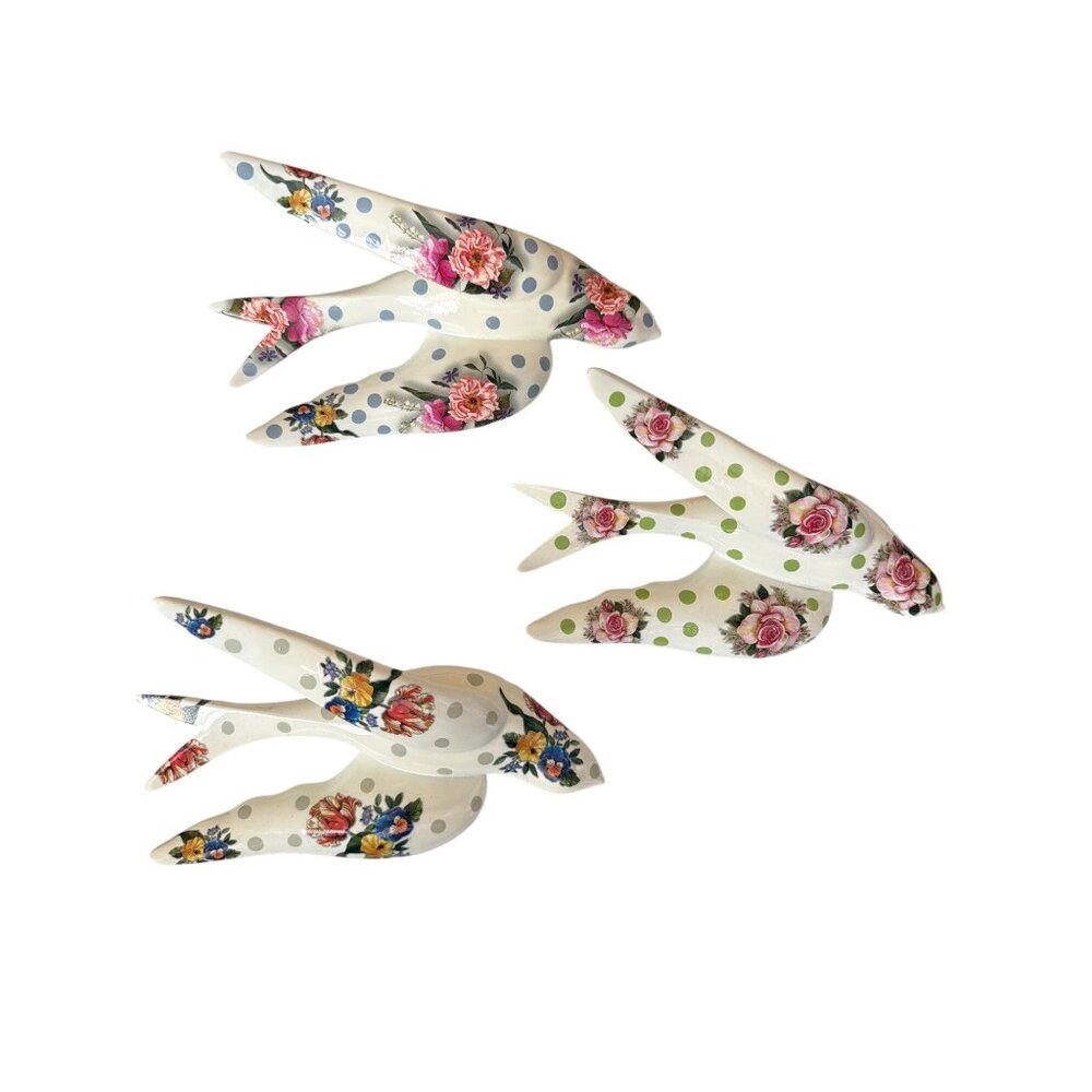 MacKenzie-Childs Ceramic Wildflower Swallowtail Wall Decor Set of 3 Polka Dot 6" - Picture 4 of 11